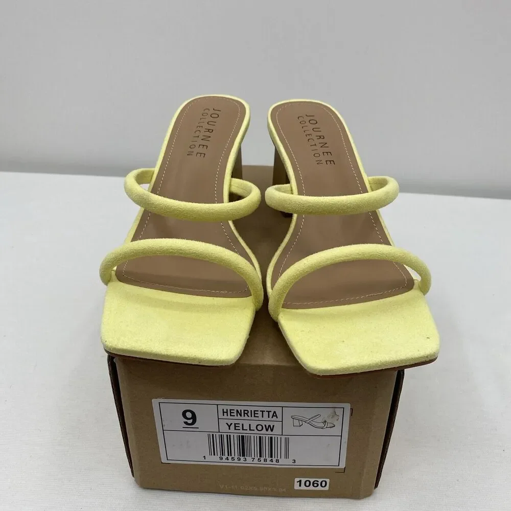Journee Collection Womens Henrietta Square Toe Slide Sandals Shoes 9 Yellow